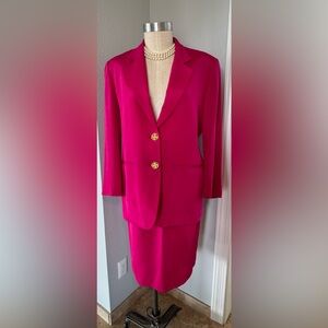 100% Silk Sally Musto’s Accents Skirt Suit Gold Buttons 14